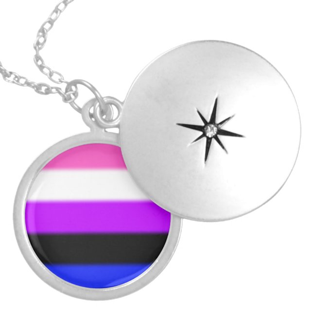 Falln Genderfluid Pride Flag Silver Plated Necklace (Front)