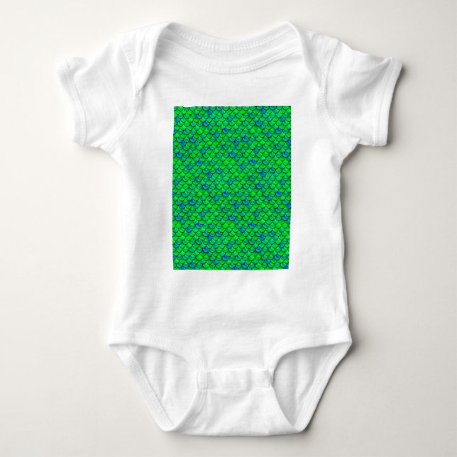 Falln Green Blue Scales Baby Bodysuit (Front)