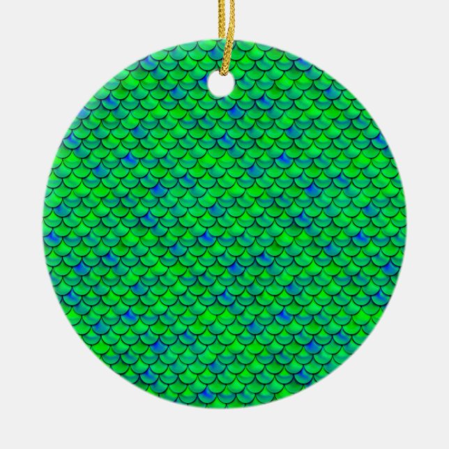 Falln Green Blue Scales Ceramic Ornament (Front)