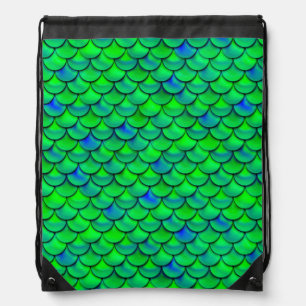 Falln Green Blue Scales Drawstring Bag
