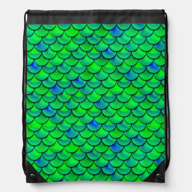 Falln Green Blue Scales Drawstring Bag (Front)