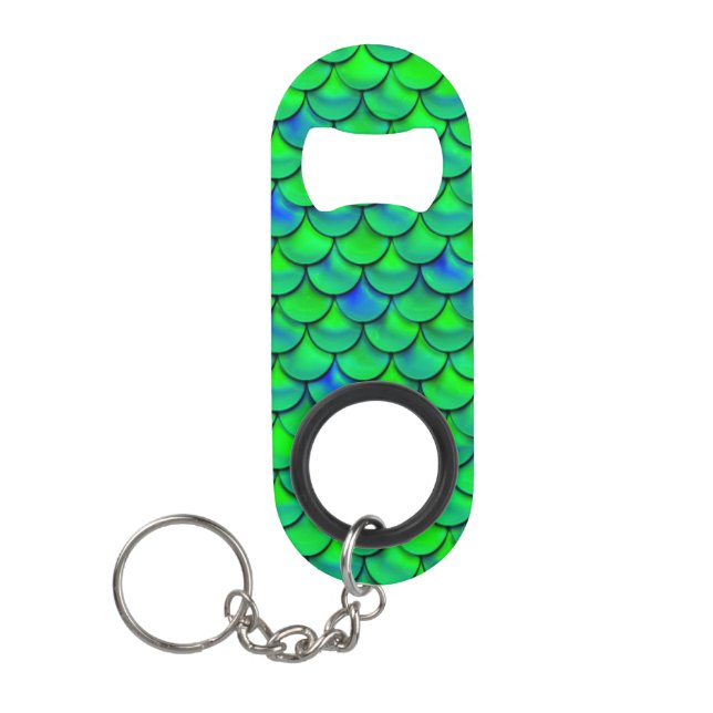 Falln Green Blue Scales Keychain Bottle Opener (Front)