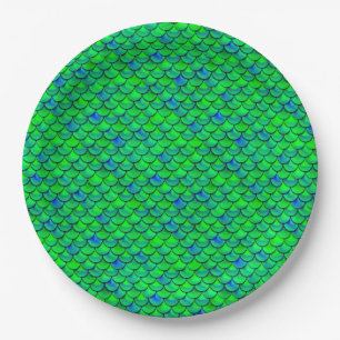 Falln Green Blue Scales Paper Plates