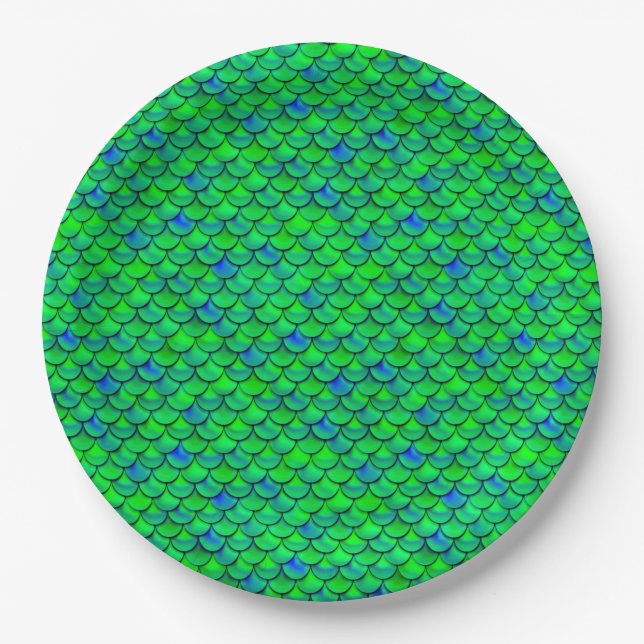 Falln Green Blue Scales Paper Plates (Front)
