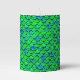Falln Green Blue Scales Pillar Candle