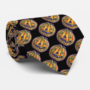 Falln Grinning Pumpkin Vintage Halloweenies Neck Tie