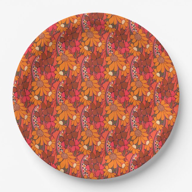 Falln Groovy Flowers Paper Plates (Front)