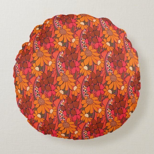 Falln Groovy Flowers Round Pillow (Front)