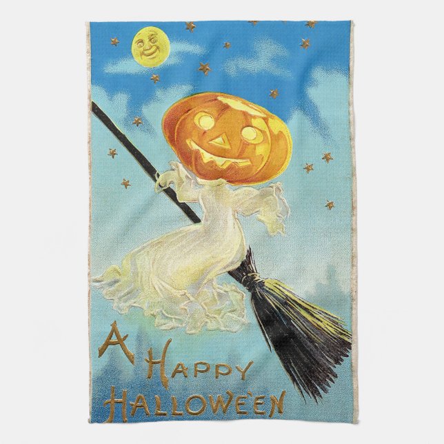 Falln Happy Halloween Pumpkin Witch Kitchen Towel (Vertical)