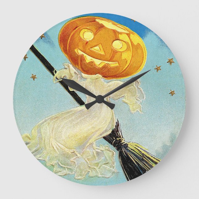 Falln Happy Halloween Pumpkin Witch Large Clock (Front)