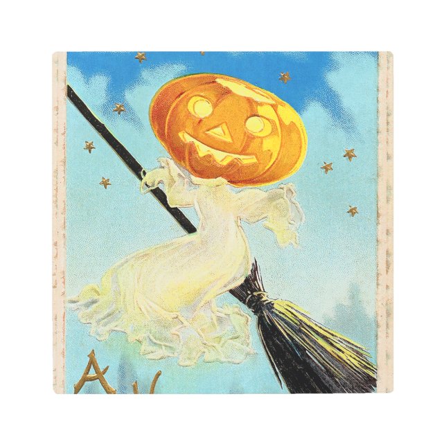 Falln Happy Halloween Pumpkin Witch Metal Print (Front)