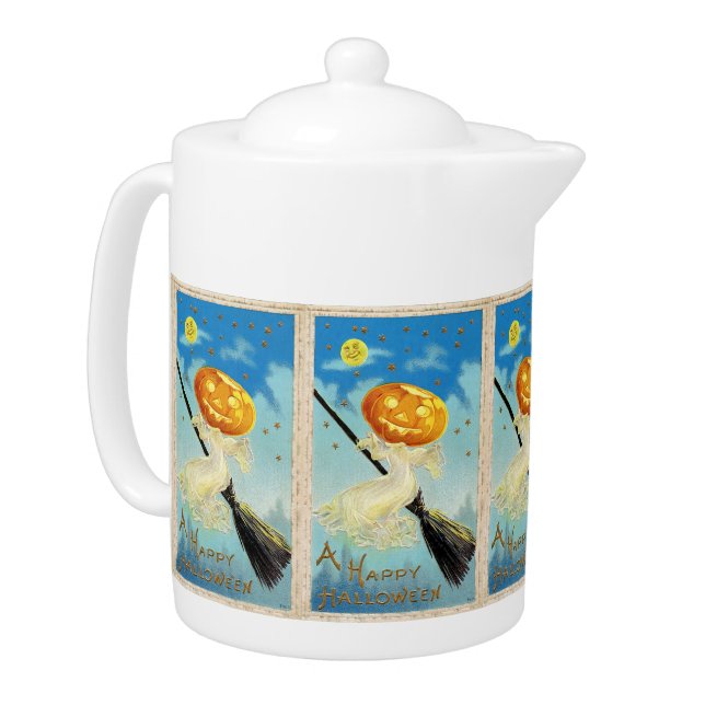 Falln Happy Halloween Pumpkin Witch Teapot (Left)