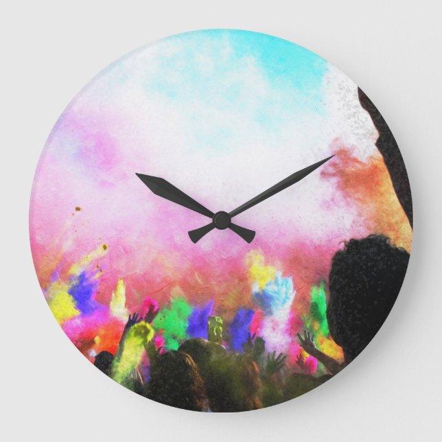 Falln Holi Colors Large Clock (Front)