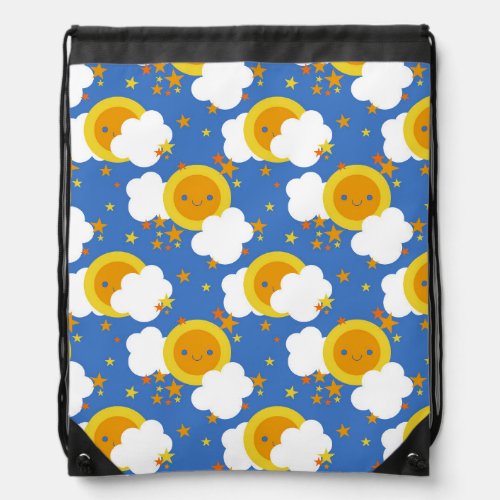 Falln Kawaii Moon Stars Sunshine Drawstring Bag