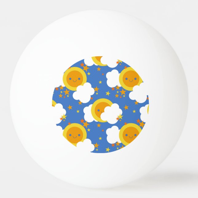 Falln Kawaii Moon, Stars, Sunshine Ping Pong Ball (Front)
