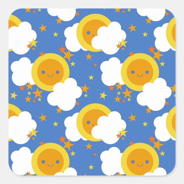 Falln Kawaii Moon, Stars, Sunshine Square Sticker (Front)