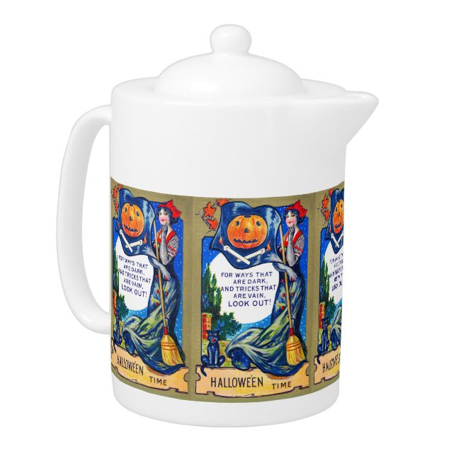 Falln Look Out Halloween Time Teapot (Left)