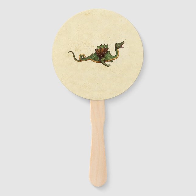 Falln Medieval Green Dragon Hand Fan (Front)