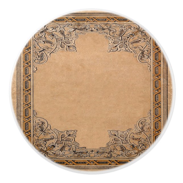 Falln Old Knotwork Sepia Paper Ceramic Knob (Front)