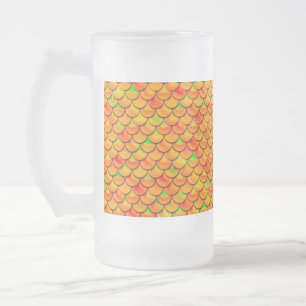 Falln Orange and Green Scales Frosted Glass Beer Mug
