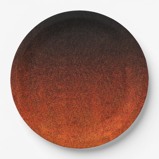 Falln Orange & Black Glitter Gradient Paper Plates (Front)