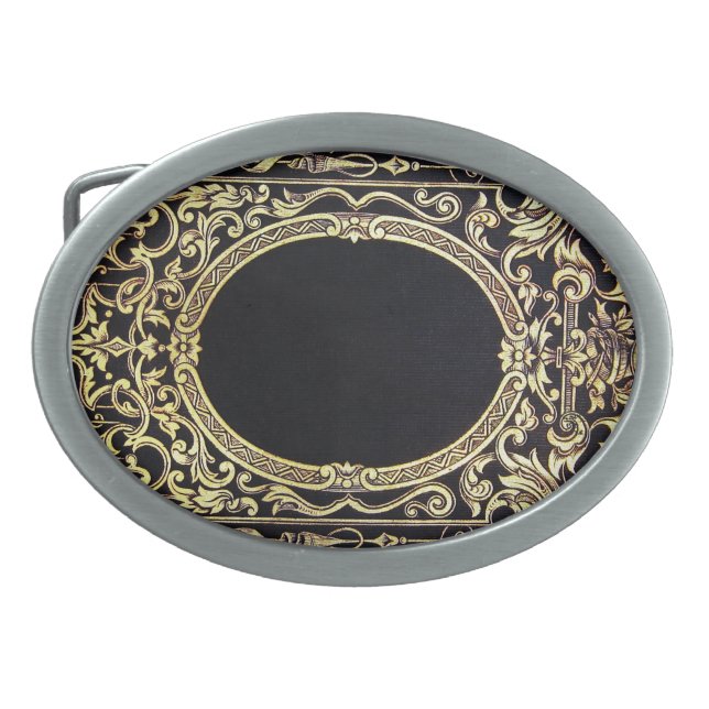 Falln Ornate Gold Frame (Perfect for a Monogram!) Oval Belt Buckle (Front)