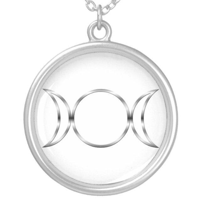 Falln Pagan Triple Goddess Symbol Silver Plated Necklace (Front)