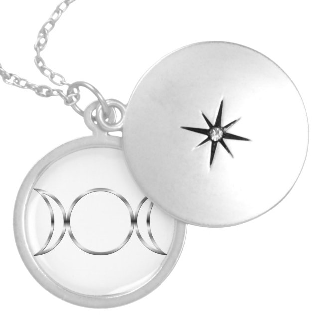 Falln Pagan Triple Goddess Symbol Silver Plated Necklace (Front)