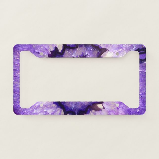 Falln Purple Agate Geode License Plate Frame (Front)