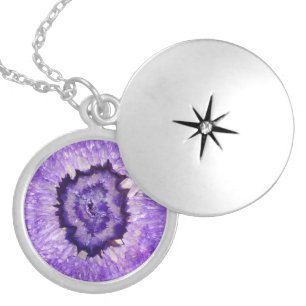 Falln Purple Agate Geode Locket Necklace
