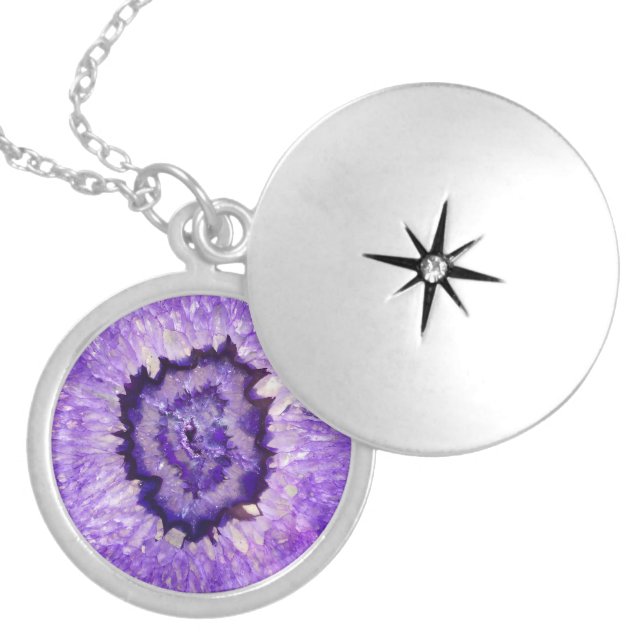 Falln Purple Agate Geode Locket Necklace (Front)