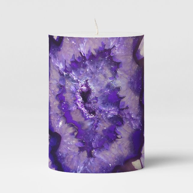 Falln Purple Agate Geode Pillar Candle (Front)