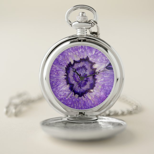 Falln Purple Agate Geode Pocket Watch (Inside)