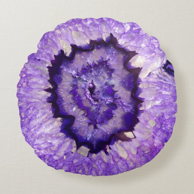 Falln Purple Agate Geode Round Pillow (Front)