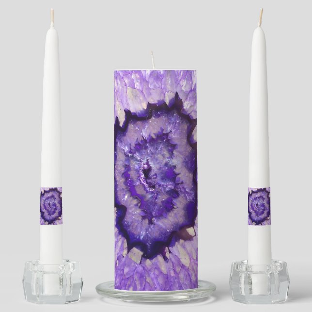Falln Purple Agate Geode Unity Candle Set (Front)
