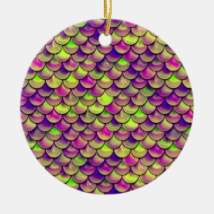 Falln Purple and Green Scales Ceramic Ornament