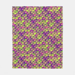 Falln Purple and Green Scales Fleece Blanket