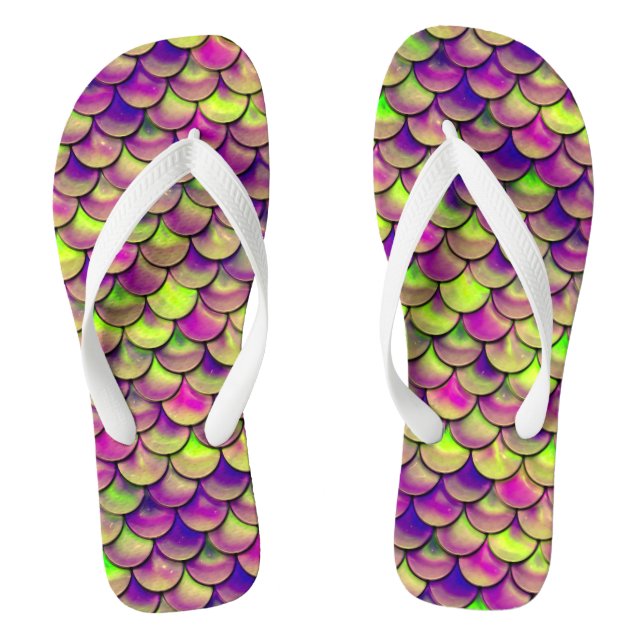 Falln Purple and Green Scales Flip Flops (Footbed)