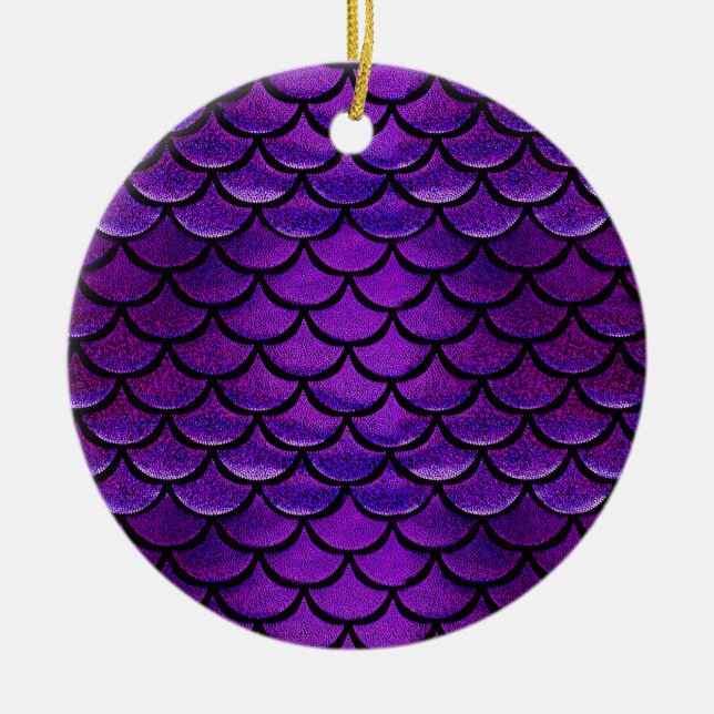 Falln Purple & Blue Mermaid Scales Ceramic Ornament (Front)