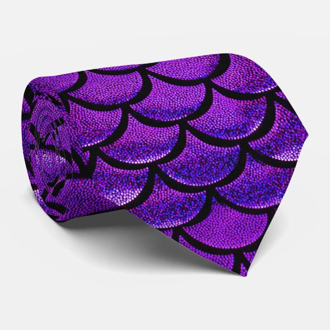 Falln Purple & Blue Mermaid Scales Neck Tie (Rolled)
