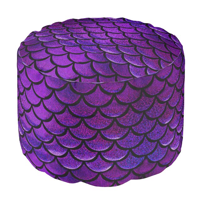 Falln Purple & Blue Mermaid Scales Pouf (Angled Front)