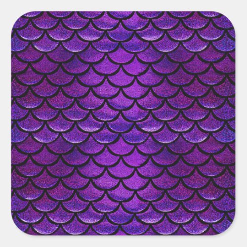 Falln Purple  Blue Mermaid Scales Square Sticker