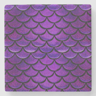Falln Purple & Blue Mermaid Scales Stone Coaster