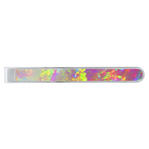 Falln Rainbow Brazilian Opal Silver Finish Tie Clip