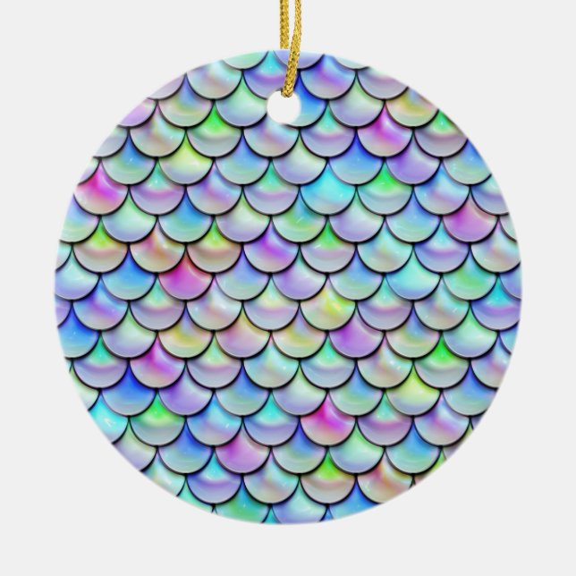 Falln Rainbow Bubble Mermaid Scales Ceramic Ornament (Front)
