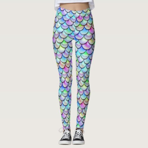 Falln Rainbow Bubble Mermaid Scales Leggings