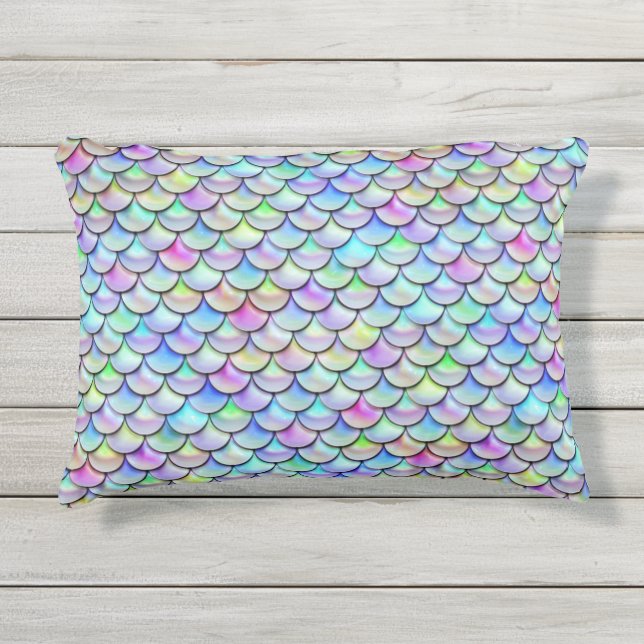 Falln Rainbow Bubble Mermaid Scales Outdoor Pillow (Front)