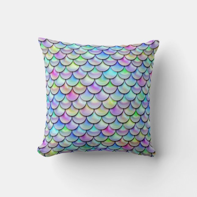 Falln Rainbow Bubble Mermaid Scales Throw Pillow (Front)