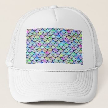 Falln Rainbow Bubble Mermaid Scales Trucker Hat by FallnAngelCreations at Zazzle