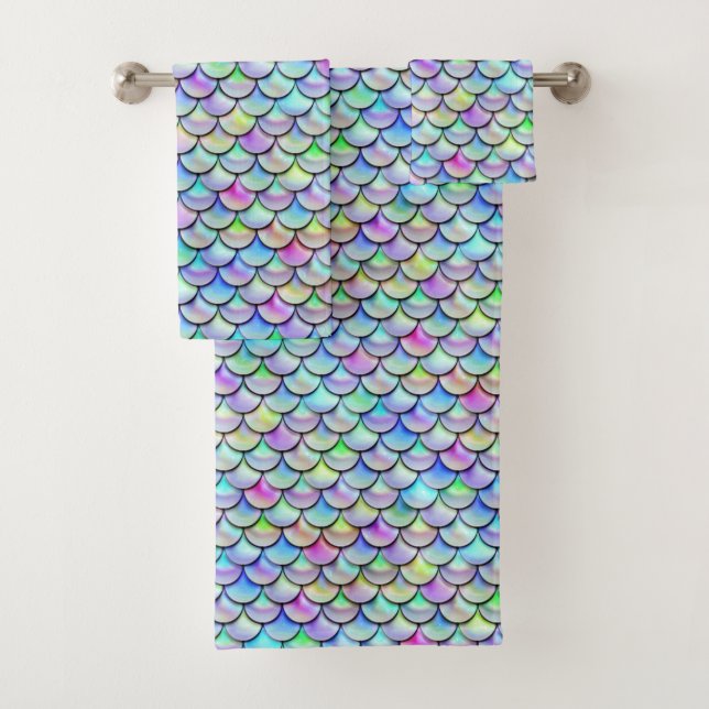 Falln Rainbow Bubble Scales Bath Towel Set (Insitu)